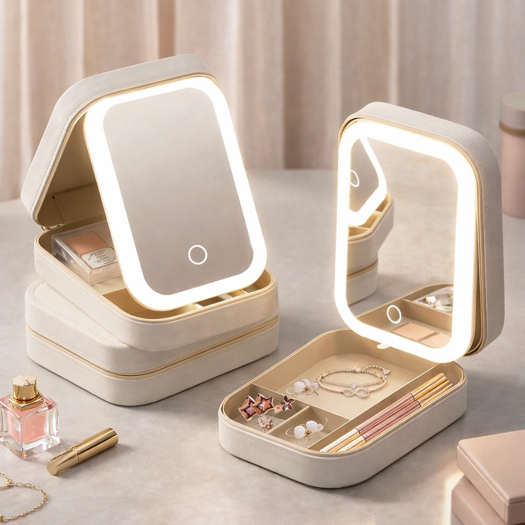 White Jewelry Box with LED Mirror