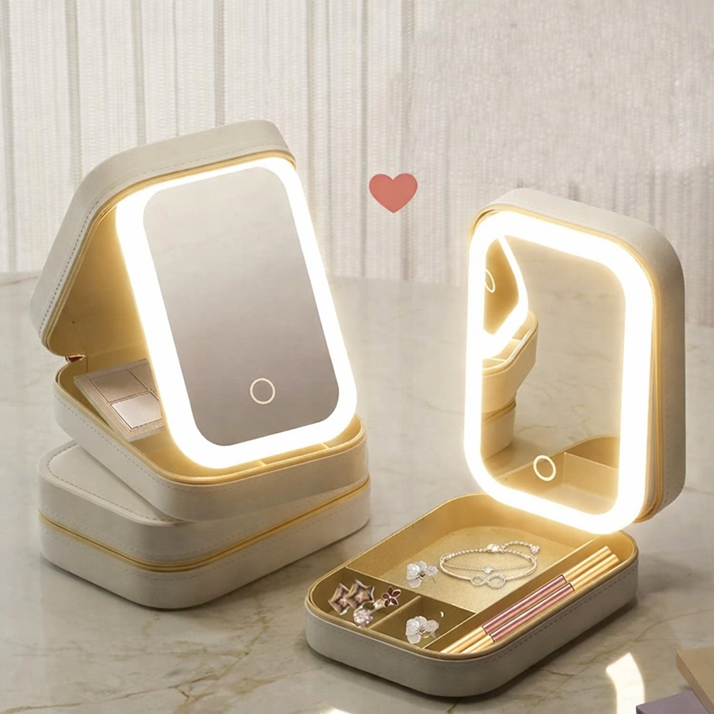 White Jewelry Box with LED Mirror
